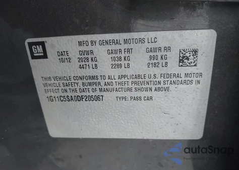 2013 Chevrolet Malibu 1Lt z USA, uszkodzony, nr VIN 1G11C5SA0DF205067